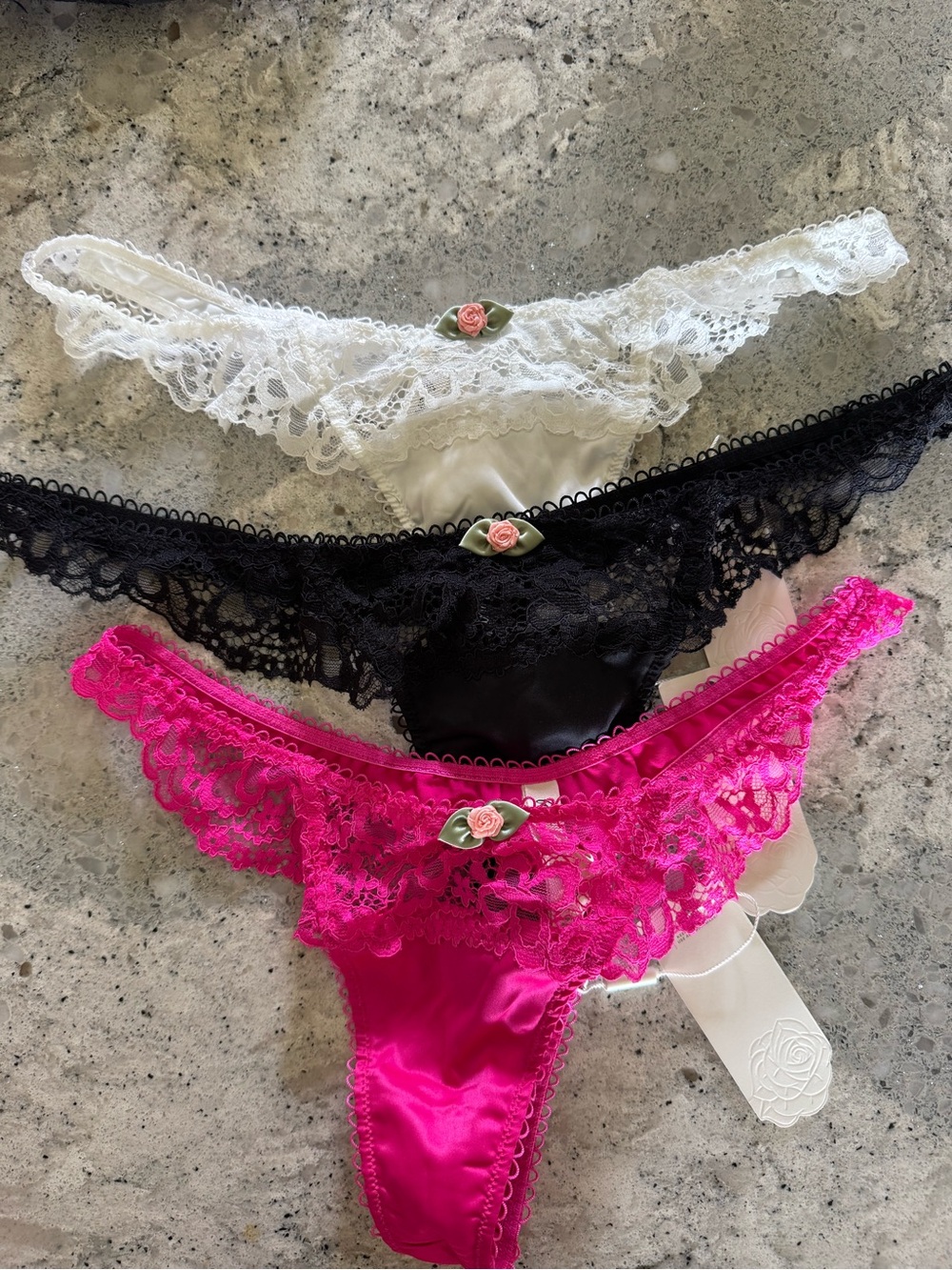 NWT small For Love and Lemons Thong Set - White, Black, Hot Pink